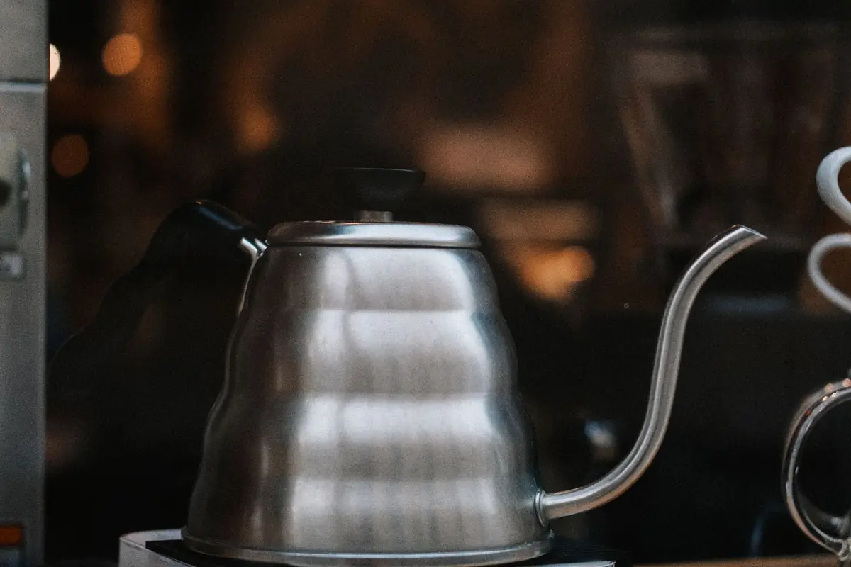 A stainless steel gooseneck kettle