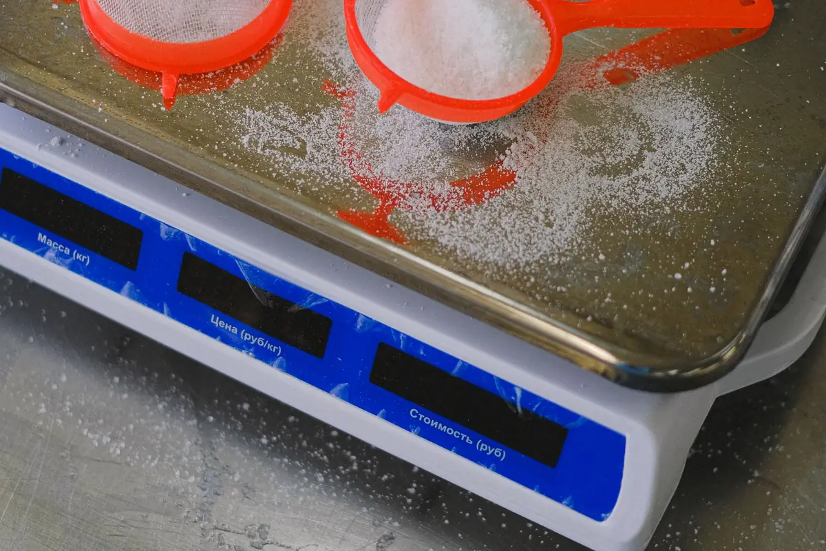 Flour measured on a digital kitchen scale