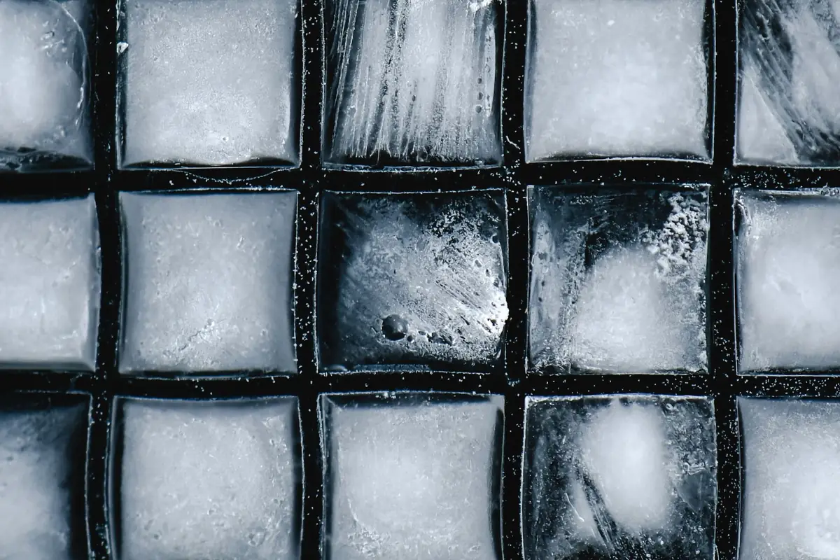 Close-up of square ice cubes in a tray